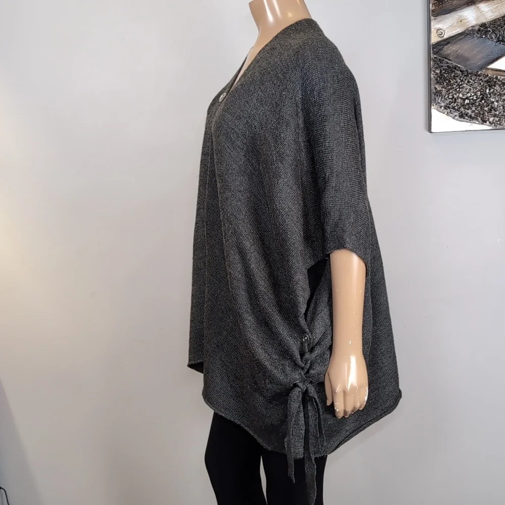 Michael Kors Charcoal Grey Knit Poncho Lace Up Grommet Cape Sweater Womens O/S - Picture 5 of 14